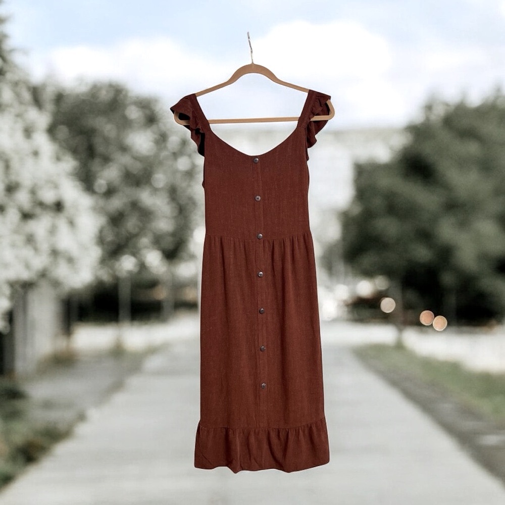 Monteau Los Angeles Midi Pullover Dress Rayon/Linen Blend Smocked Upper Back